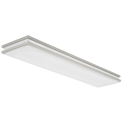 The LED Saturn Linear Flush Mount offers general ambient lighting from a decorative flush mount fixture. The LED engine delivers a long life of energy savings and reduced maintenance. With finishes in brushed nickel and bronze, this fixture is versatile and will look great in a variety of spaces.