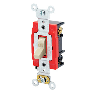 20 Amp 120 Volt Toggle Lighted Handle  Illuminated OFF 3Way AC Quiet Switch Industrial Grade Self Grounding Back & Side Wired - Ivory