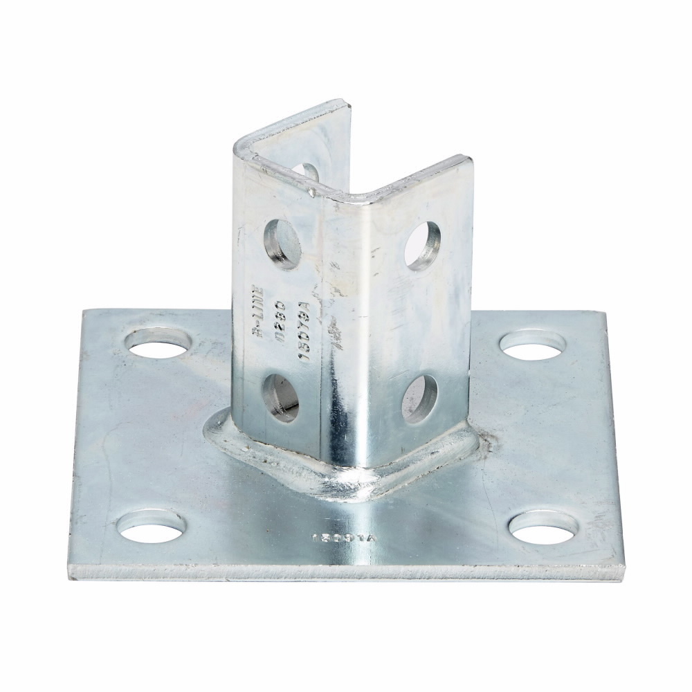 Eaton B-Line series post base, 3.5" H x 6" L x 6" W, Steel, DURA GREEN, Fits channel B22, Square post base, centered offset