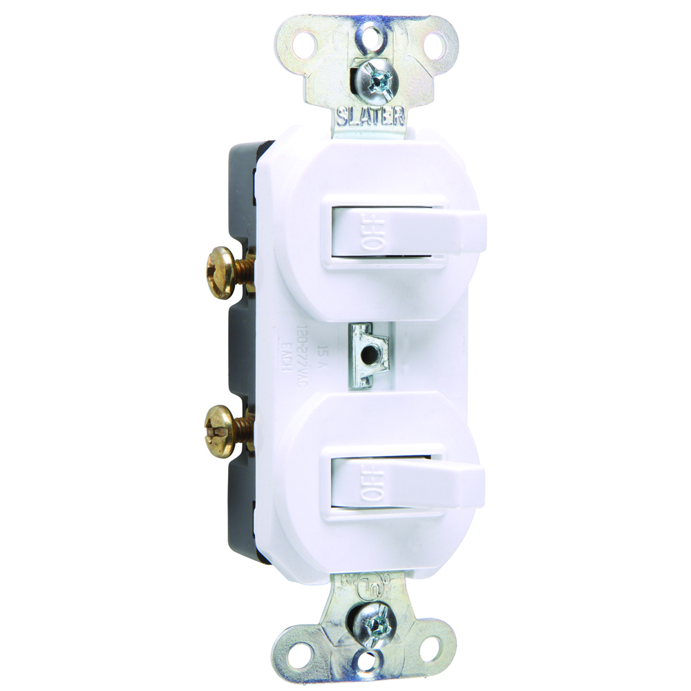 Single Pole, Double Switch, 20 amps, 120/277 volts, White.