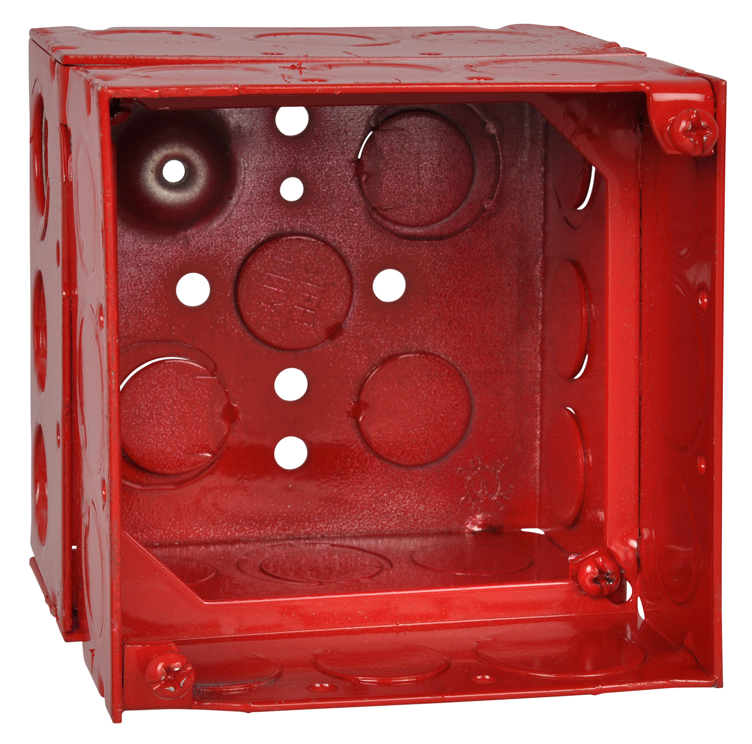 Square Box, 51.3 Cubic Inches, 4 Inch Square x 2-1/8 Inches Deep with 1-1/2 Inch Deep Extension Ring, 1/2 Inch and 3/4 Inch Knockouts, Pre-Galvanized Steel, Welded Construction, For use with Conduit