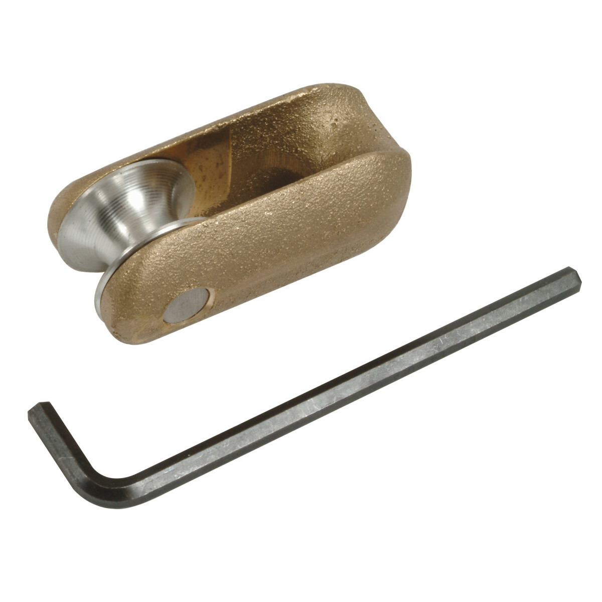 Rope Clevis, 3-1/2" Long,  6,500 Pound Maximum Rated Capacity.  Removable bolt and rope sheave.  Removable grip eye bolt.  Select the clevis with a rating that meets or exceeds the cable puller's maximum pulling force.  Removable sheave for rope eye.