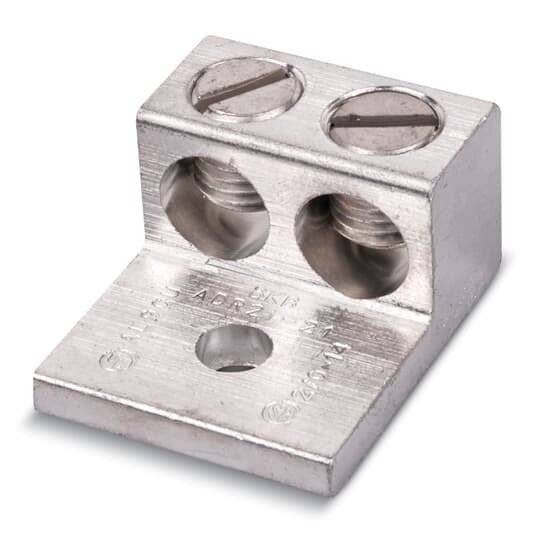 Type ADR-ALCUL Two-Conductor, One-Hole Mount, Conductor Range 6 Str-250 kcmil, Length 2-9/16 Inches, Width 1-41/64 Inches, Height 1-3/16 Inches, 3/8 Inch Bolt Hole, Tin Plated