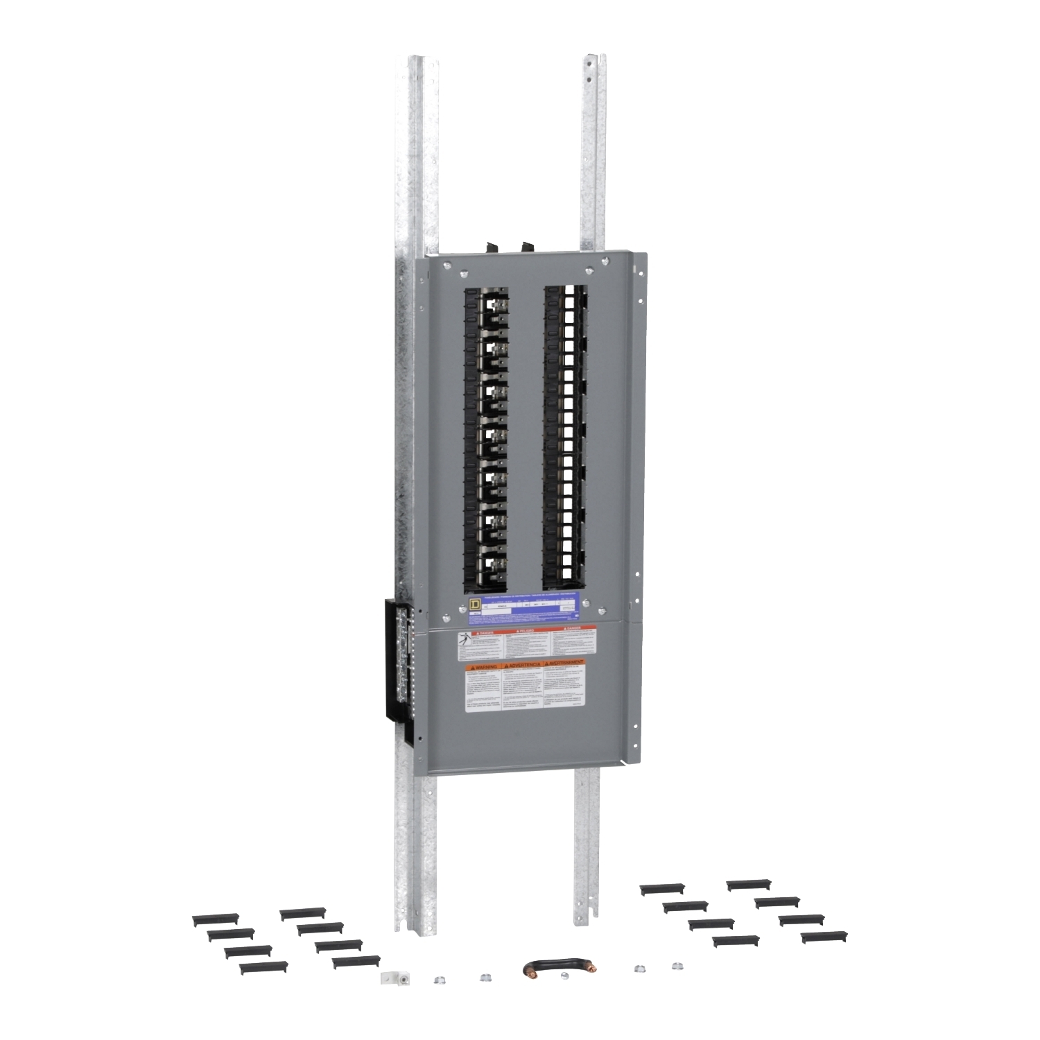 Panelboard interior, NQ, main lugs, 600A, Cu bus, 42 pole spaces, 3 phase, 4 wire, 240VAC, 48VDC