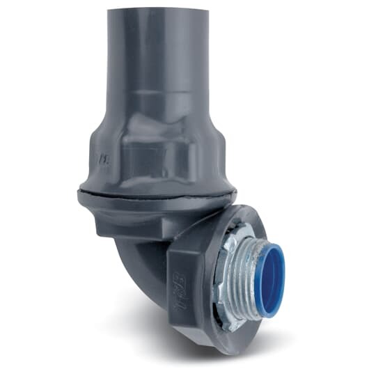 PVC Coated Liquitight Conduit Connector, 90 Degree, Pipe Size 1 Inch/27 Metric, Minimum .040 Inch (40 mil) PVC Coating on Exterior, Steel Fitting, Dark Gray
