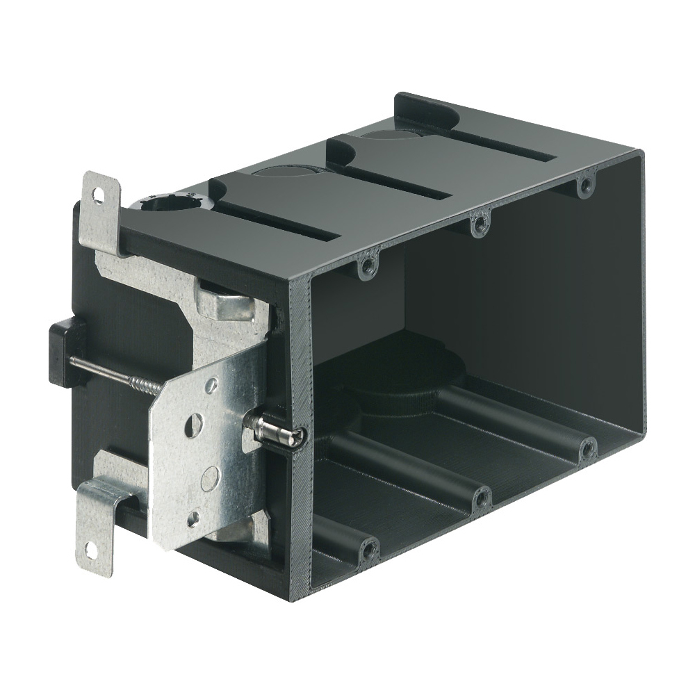 Non-Metallic box for new construction. Adjustable for wall thicknesses from 1/4" to 1-1/2". Three Gang, Vertical, 65.0 cu. in.
