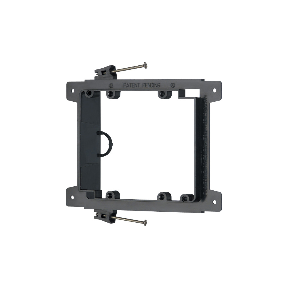 Nail on, Two gang, Low Voltage mounting bracket for new construction on wood studs. Built in loop to tie off cable.
