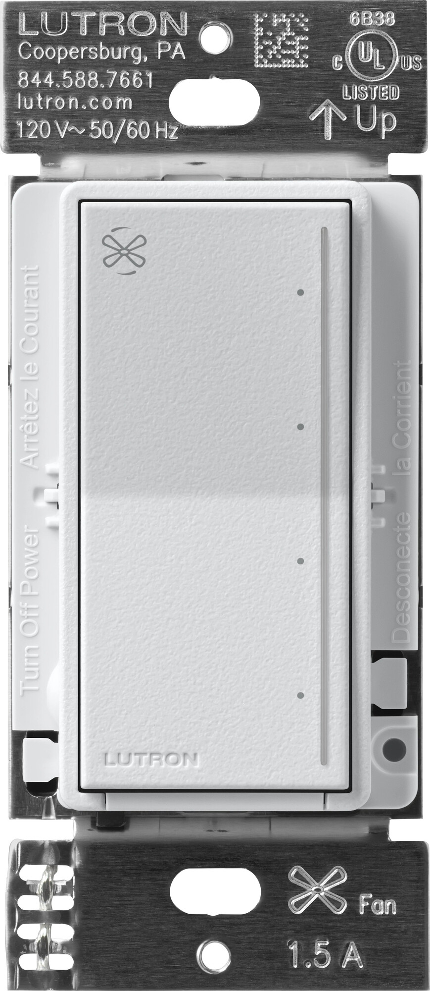 Lutron Sunnata Touch Fan Control, 4-Speed, 1.5A Paddle Fan, AC Motor, Single Pole, Neutral Required, 120V, ST-FSQN-MI, Mist
