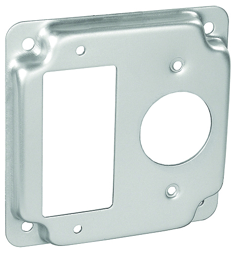 4 in. Square, 1/2 in. Raised Industrial Surface Cover with (1) Decorative/GFI & (1) Single Rec 1.406 in.