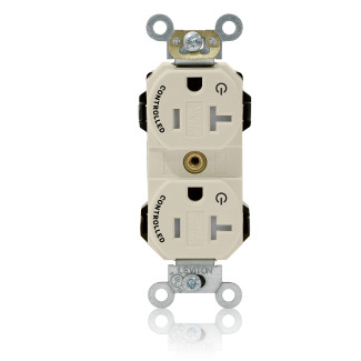 20 Amp, 125 Volt, NEMA 20-20R, 2P, 3W, Lev-Lok Duplex Receptacle, Two Marked Controlled Outlet,Straight Blade, Fed Spec,Heavy Duty Industrial Specification Grade, Tamper-Resistant Self-Grounding, Modular Terminals, Steel Strap - LIGHT ALMOND