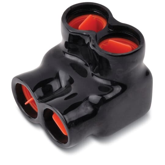 AMT Aluminum Multi-Tap Same Side Connector, 2-Port, PVC Insulated, Wire Range 250 kcmil-10 Str, Length 2.12 Inches, Width 2.13 Inches, Height 2.13 Inches, Hex Size 5/16 Inch