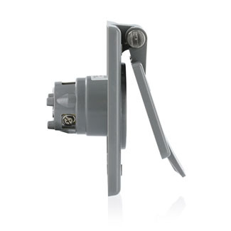 15 Amp, 125 Volt, NEMA 5-15P, 2P, 3W, Power Inlet Receptacle, Straight Blade, Industrial Grade, Grounding, , Standard Wire Wells Wired, Nylon Strap, - Gray