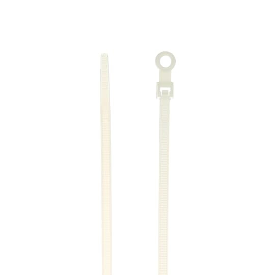 Integrated Mounting Hole Cable Tie, Natural Polyamide (Nylon 6.6) for Temperatures up to 85 Degrees Celsius (185 F) for Indoor Applications, UL/EN/CSA62275 Type 2/21 Rated for AH-2 Plenum and as a Flexible Cable and Conduit Support, Length of 205.70mm (8.1 Inches), Width of 4.6mm (0.18 Inches), Thickness of 1.35mm (0.053 Inches), Tensile Strength Rating of 222 Newtons (50 Pounds), #10 Screw for Mounting, 100 Pack