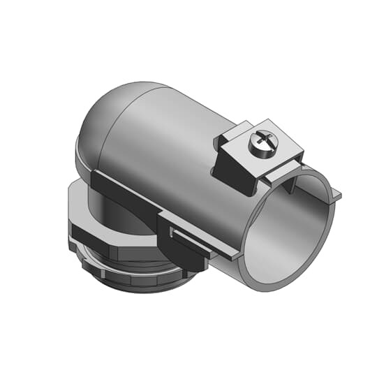 Metal-Clad and Armored Cable Fitting, 90 Degree Bend, Trade Size 2 Inch, Knockout Size 2 Inch, Cable Range 2.312 to 2.500 Inch, Malleable Iron with Zinc Plating