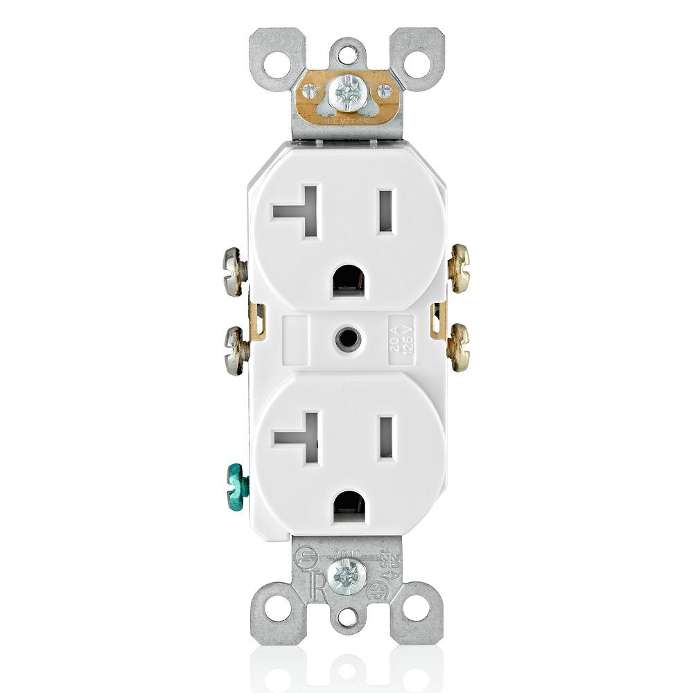 20 Amp 125 Volt, Duplex Receptacle, Straight Blade, Residential Grade, Self Grounding, White