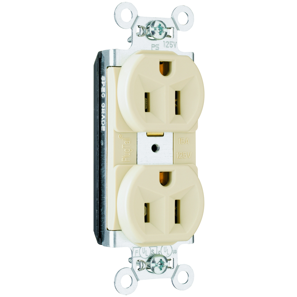 PlugTail Spec Grade Duplex Receptacle 15amp 125volt Ivory