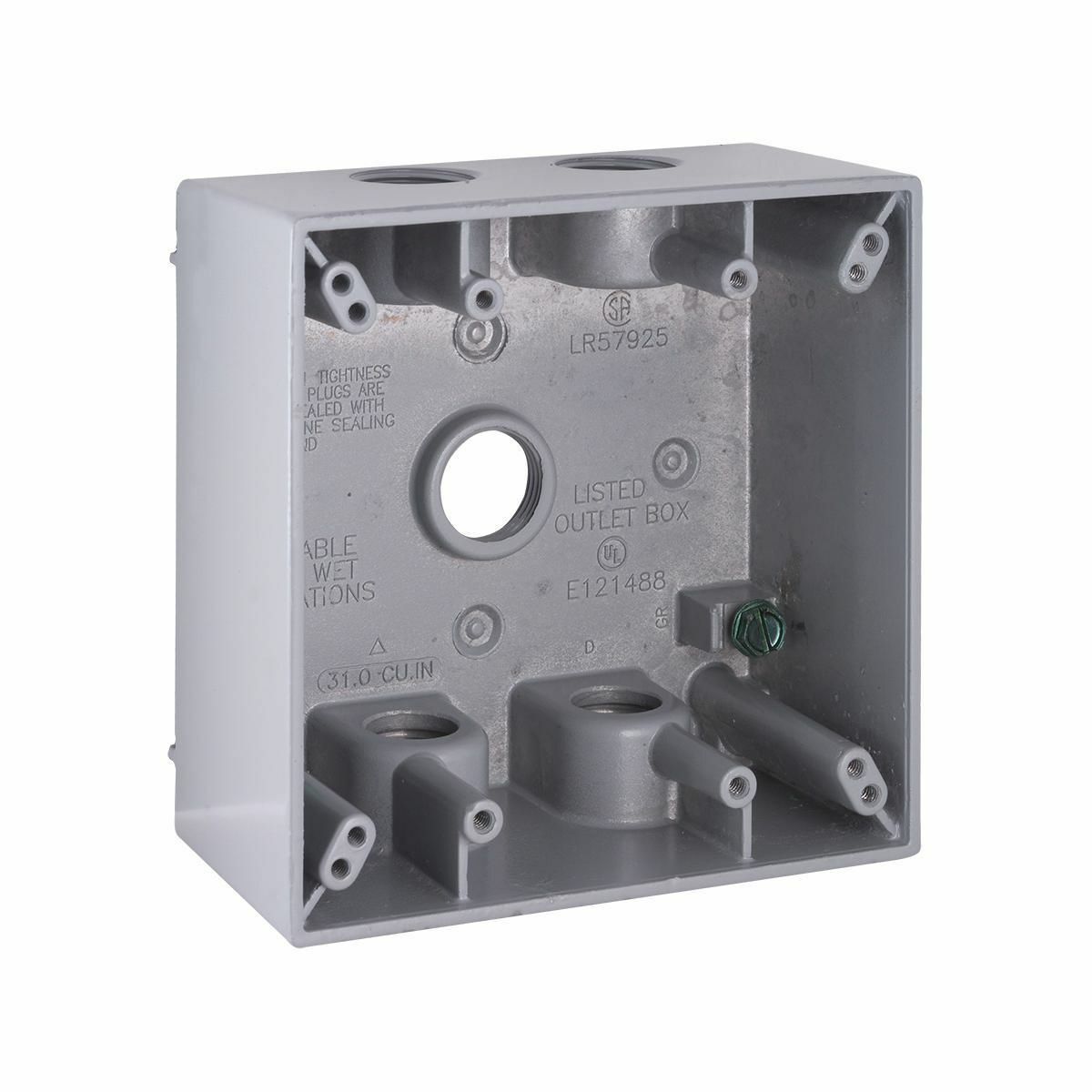 2G WEATHERPROOF BOX (5) 1/2 IN. OUTLETS - GRAY