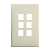 QuickPort Midsize Wallplate, Single Gang, 6-Port, Light Almond