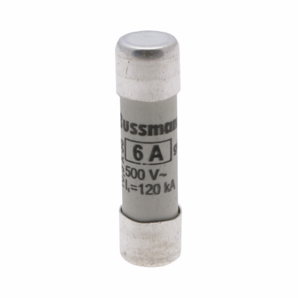 Eaton Bussmann series low voltage cylindrical fuse, 500V, 6A, 120 kAIC, CHM fuse holder, fuse, Ferrule end X ferrule end, Class C gL/gG, Cylindrical, Ceramic body, Silver-plated copper endcap