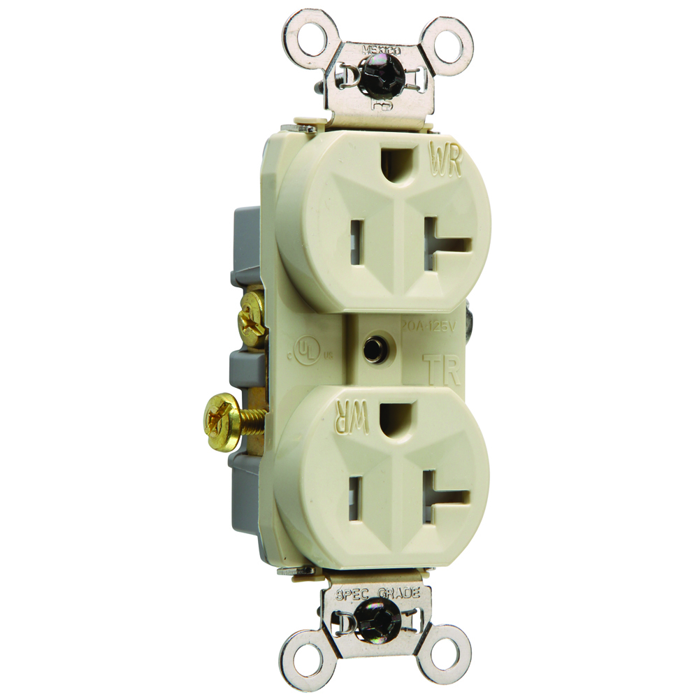 Commercial Grade Weather-Resistant and, Tamper-Resistant Duplex Receptacle Side Wire 20amp 125volt Ivory