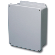 Eaton B-Line series JIC panel enclosure, 13.56" height, 6.36" length, 13.56" width, NEMA 4X, Screw cover, 4XFLC enclosure, Wall mount, Medium single door, External mounting feet, Fiberglass, Seamless poured in-place gasket