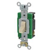 30 Amp, 120/277 Volt, Toggle Double-Pole AC Quiet Switch, Extra Heavy Duty Spec Grade, Self Grounding, Back and Side Wired, Ivory