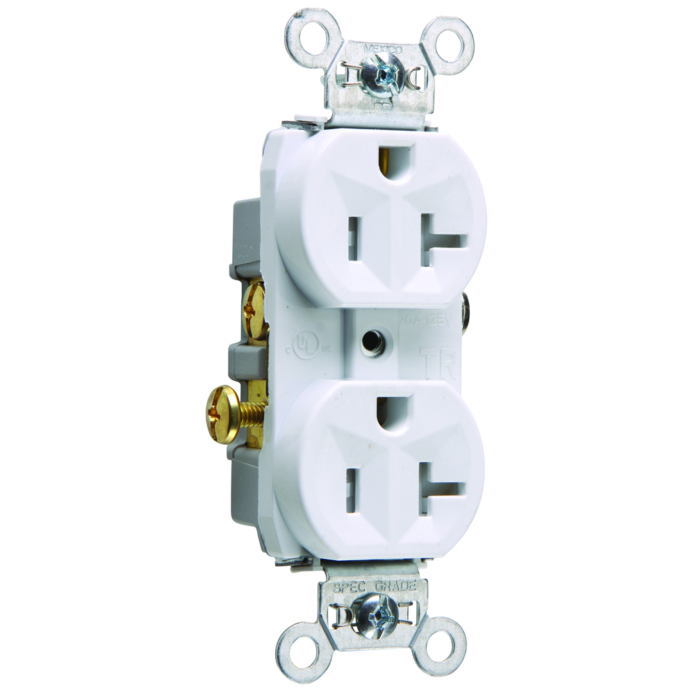 TR20W 20 Amp 125V Commercial Grade Duplex Receptacle, White