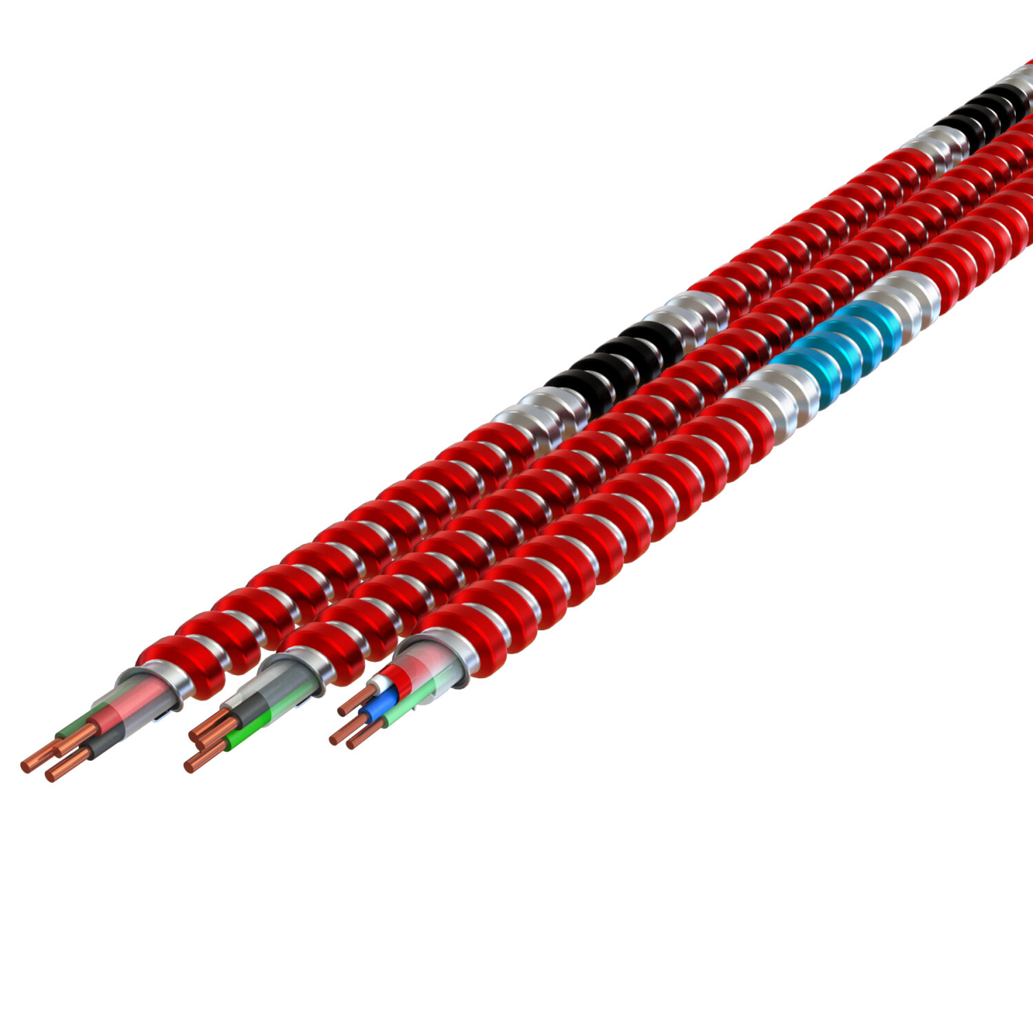 14-2(TSP)/14-1G BK WE GN Fire Alarm/Control Cable - Dual Rated - Type MC/FPLP, Red Interlocked Galvanized Steel Armor , 250' Coil,