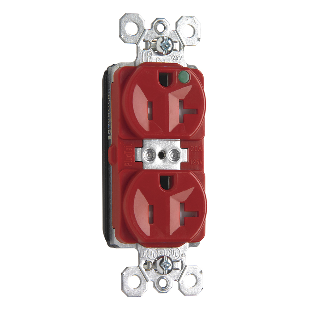 Hospital Grade Duplex Receptalces, 20 Amp, Red