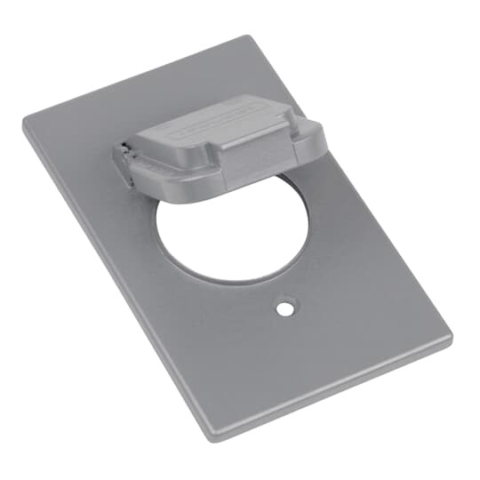 Single Gang Weatherproof Receptacle Cover, Silver, Zinc Alloy, 1 Single Receptacle Cover with 1.59 Inch Diameter Opening Vertical, Device Mount