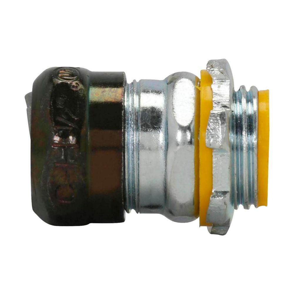 Eaton Crouse-Hinds series raintight compression connector, EMT, Straight, Insulated, Steel, Threadless, 3/4"