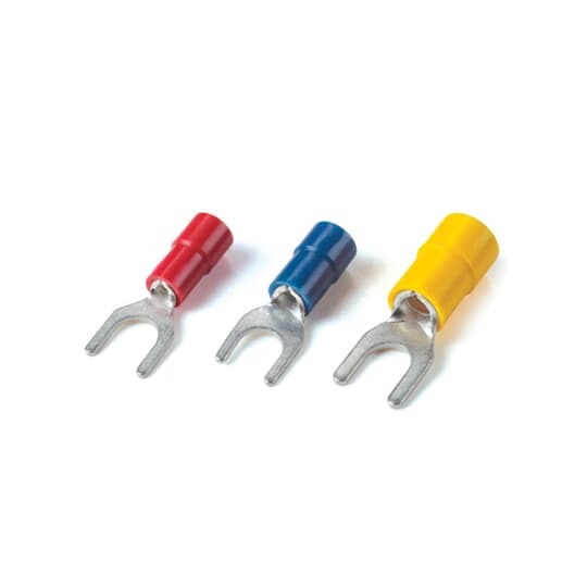 Insulated Vinyl Fork Terminal for Wire Range 12-10 Stud Size #10, Yellow, Canister