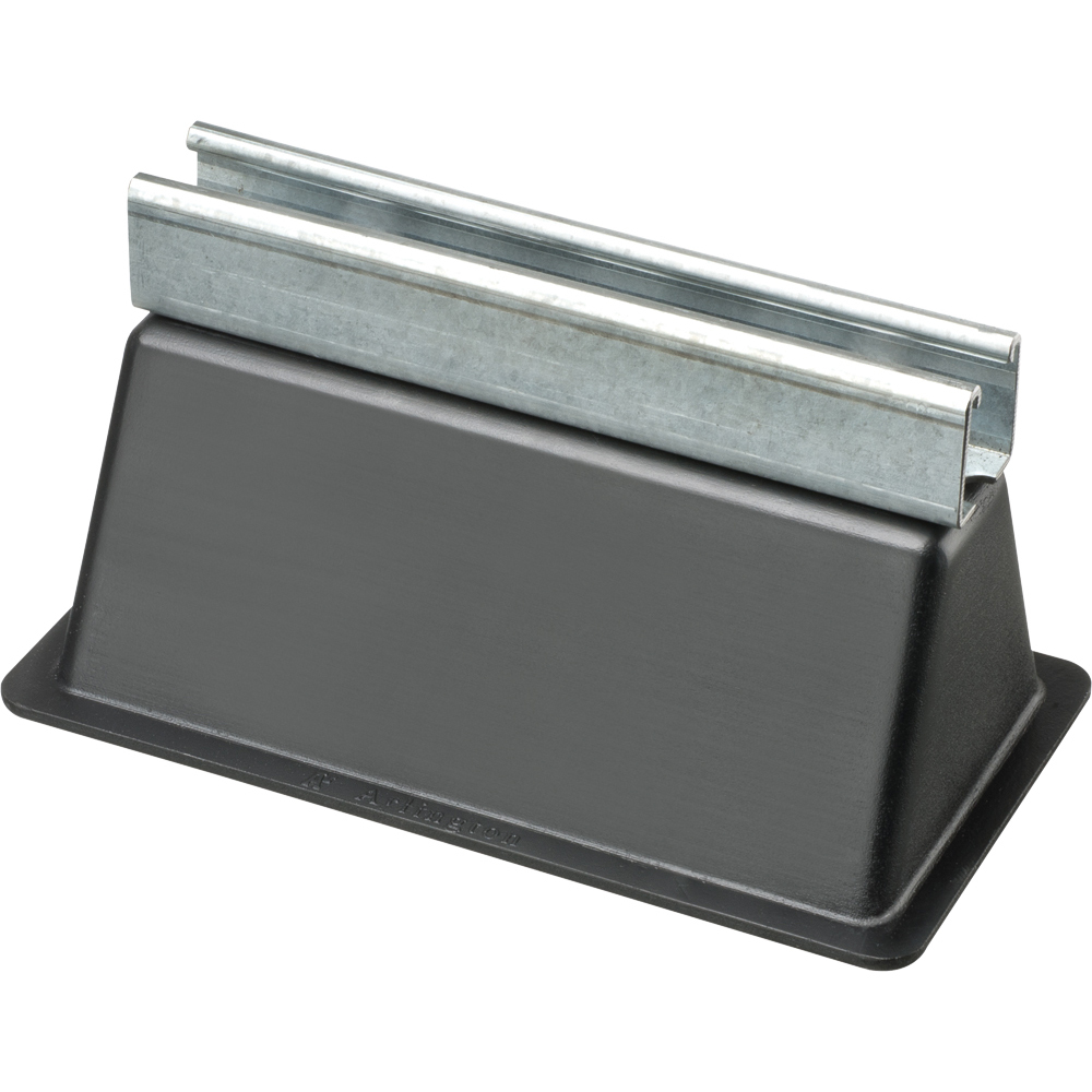 Roof Topper supports and raises conduit or raceway 4" off the roof surface. Made of 100% UV resistant recycled material. Supports up to 2000lbs. 9" strut.