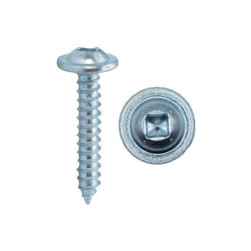 15024J Self-Tapping Sheet Metal Screw, #10-12, 1-1/2 in OAL, Round Washer Head, Square Drive, Steel, Zinc Plated