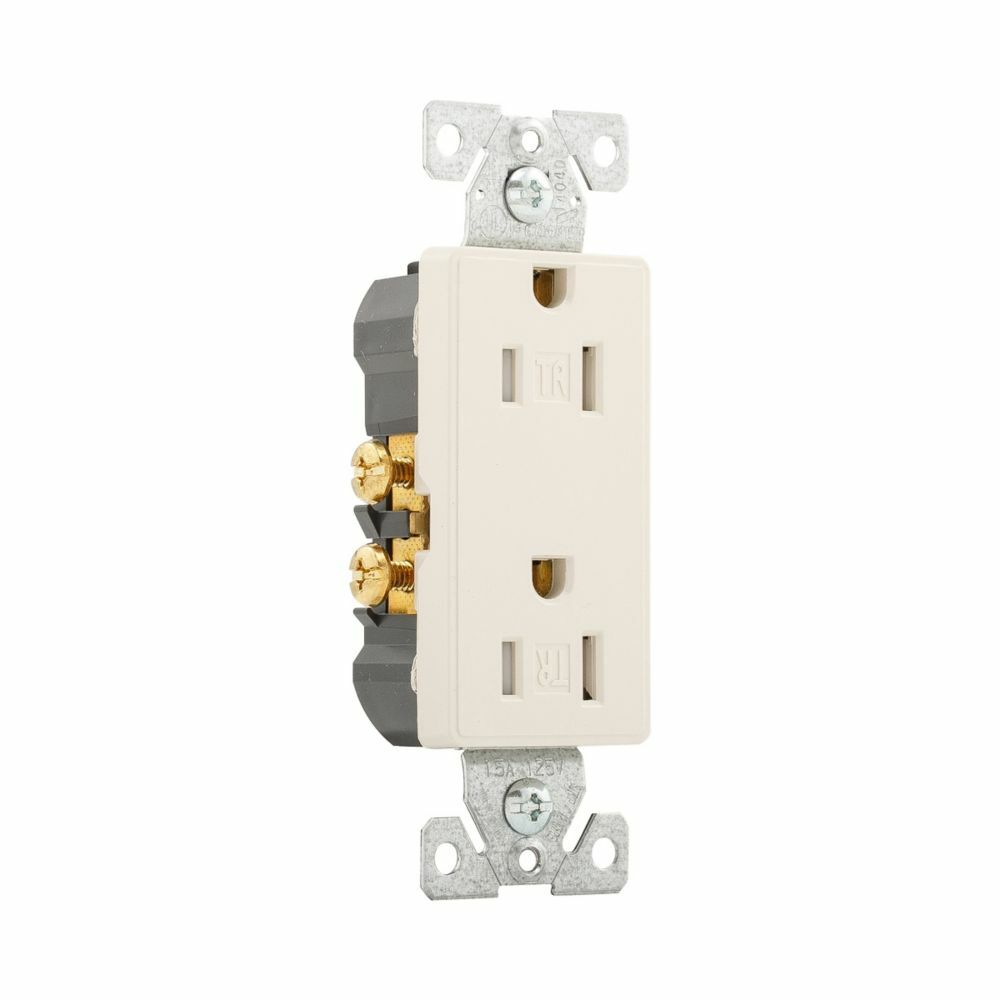 Eaton ASPIRE residential grade decorator duplex receptacle,Tamper resistant,#14-10 AWG,15A,Flush,125V,Back and side,Desert sand,Brass,High-impact nylon face,Polycarbonate base,5-15R,Two-pole,Three-wire,Duplex,Screw,Thermoplastic,.