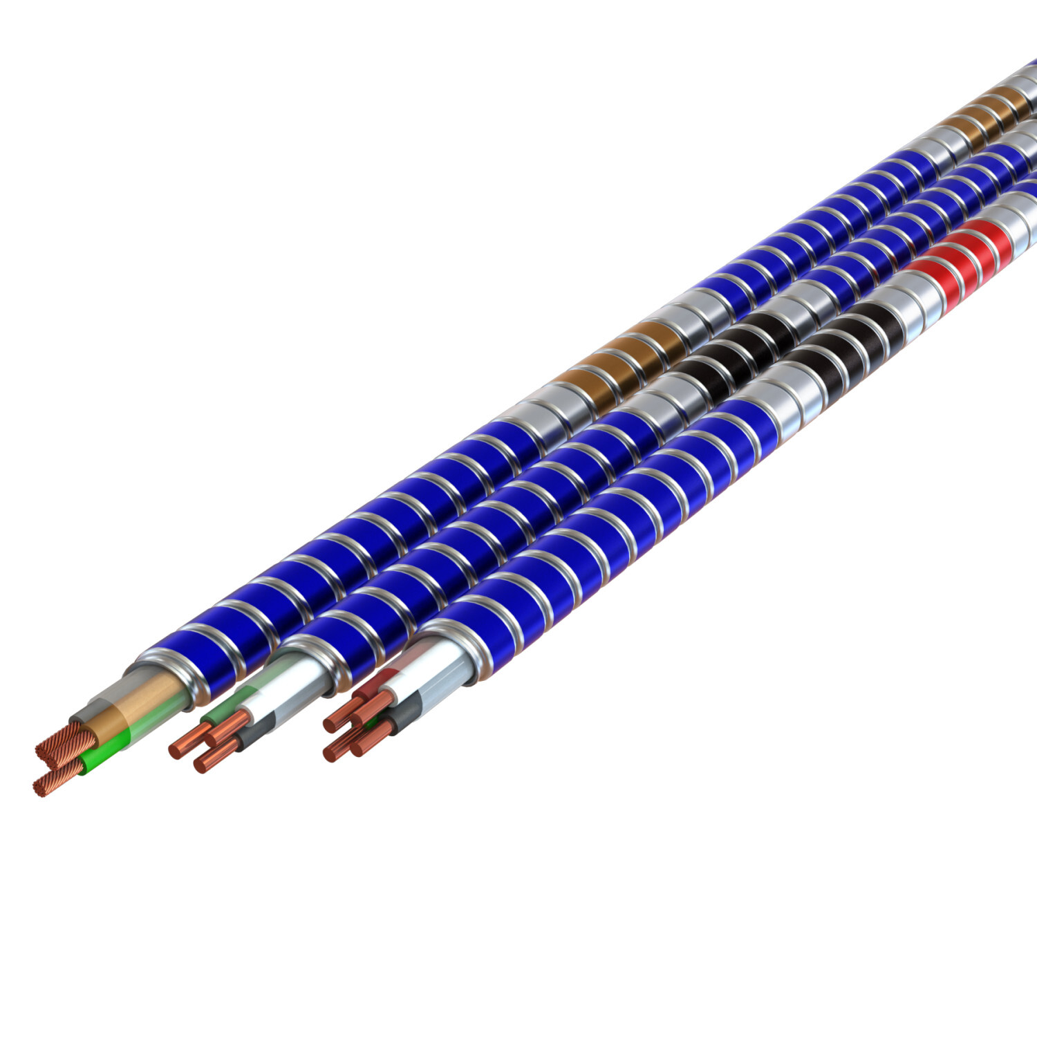 12-2 Solid Blue, White, Green - MC Glide Tuff Blue Interlocked Galvanized Steel Armor w/Phase ID - Type MC - 250' Coil