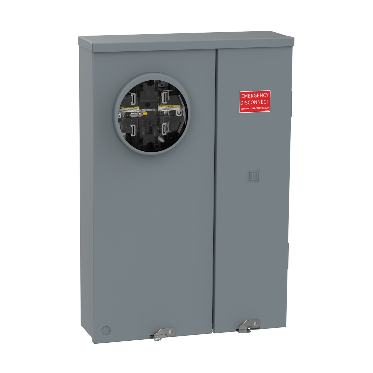 Meter main, Homeline, CSED, ringless, underground, 4 space, 8 circuit, 100A, surface,  solar ready, lever bypass