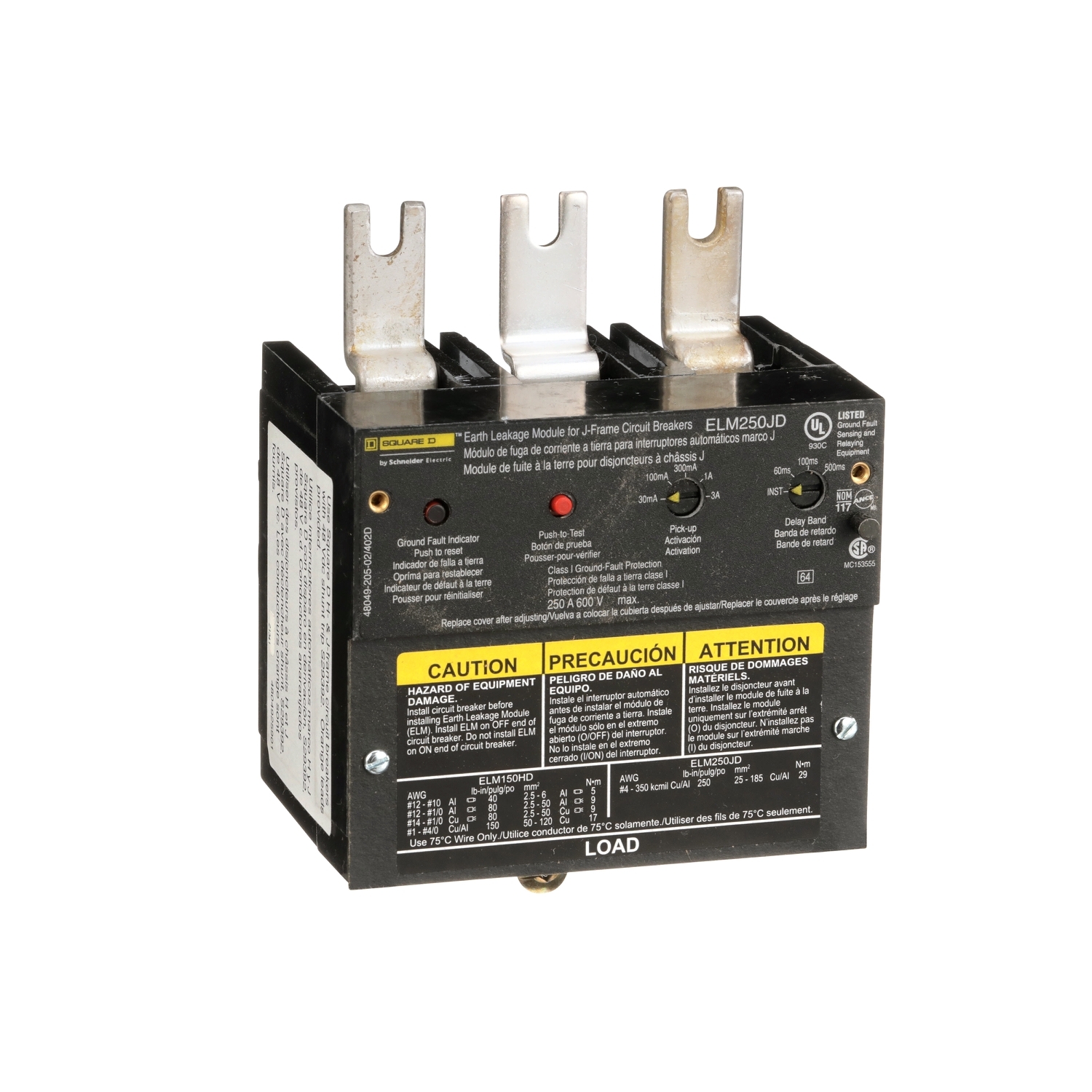 Circuit breaker accessory, PowerPacT J, earth leakage module, 150 to 250A