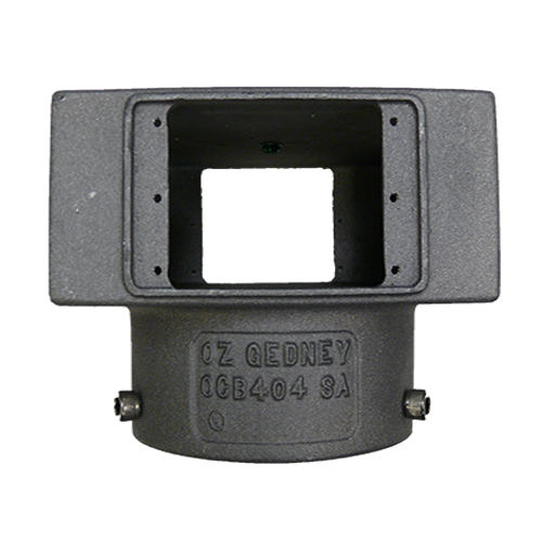 Outdoor Connection Box, Height 4-7/8 IN, Width 6-9/16 IN, Depth 6-9/16 IN, Capacity 99 Cu IN, Number of Gangs 4, Number of Hubs 1, Hub Location (1) Bottom, Hub Size 4 IN, Material Enamel Copper Free Aluminum, Shape Shallow, Configuration Type FS, Approval UL 514A, CSA C22.2, Device Type Single, Duplex, GFI Receptacle, Application Parking Area, Recreational Vehicle, Trucking Terminal