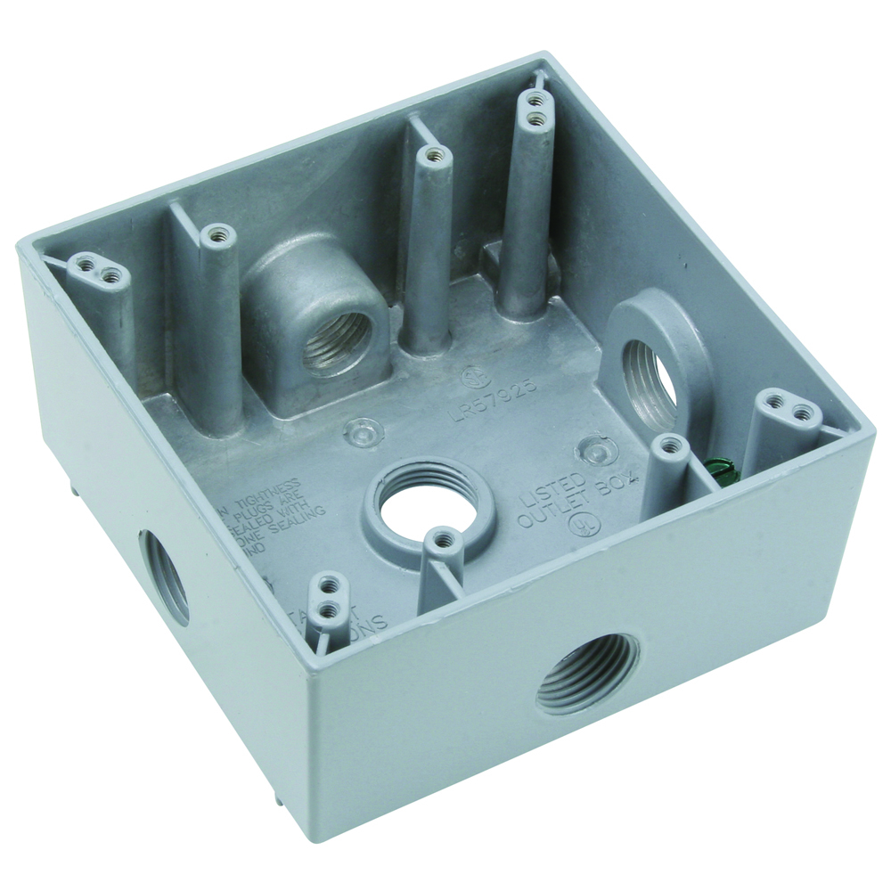 Weatherproof 2 Gang Box 5 hole 1/2, 30.5 Cu.In.,Gray (1 Hole Each End, 1 Hole Each Side, 1 Hole in Back)