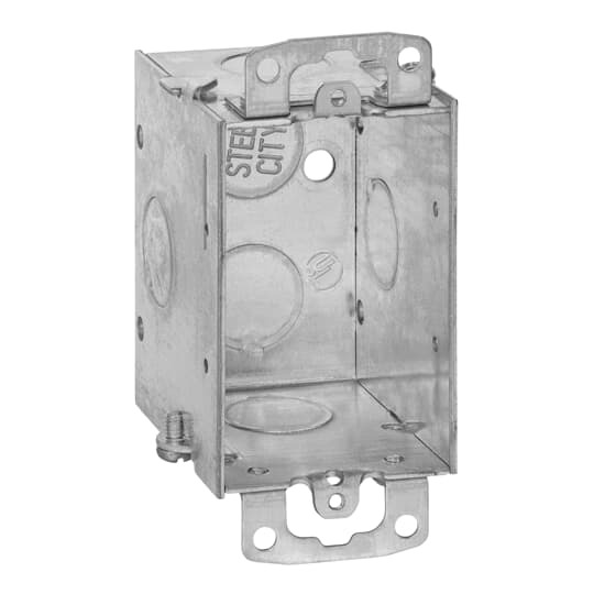 Gangable Switch Box, 12.5 Cubic Inches, 3 Inches Long x 2 Inches Wide x 2-1/2 Inches Deep, 1/2 Inch Knockouts, Pre-Galvanized Steel, Beveled Corners and Ears Flush, For use with Conduit, pack of 25