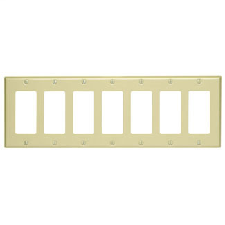 7-Gang Decora/GFCI Device Decora Wallplate/Faceplate, Standard Size, Painted Metal, Device Mount - Ivory