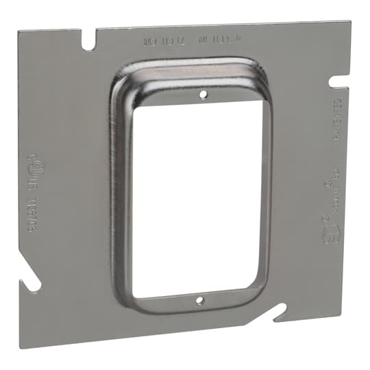 Single Gang Device Extension Ring, 4.3 Cubic Inches, 5 Inches Square x 5/8 Inch Raised, Pre-Galvanized Steel