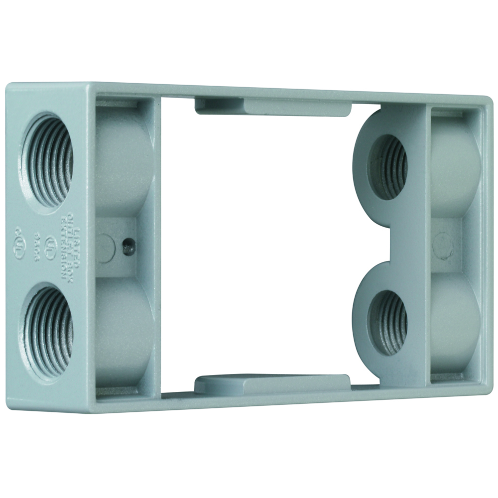 1Gang Extension Ring With 4-1/2'' Hubs, 2-1/2 Plugs Supplied, 9.5 Cu. In.,Gray