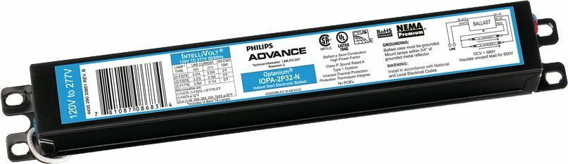 Signify Lighting, Ballast, Optanium, Commercial, eFluo Fix, Min Start Temp -29C, Amps 0.62-0.26A, Average Life 43800HRS, Volts 120-277V, Watts 32W, Non Dimmable, Number of Lamps 2, Ballasts Factor 1.18PCT, Input Frequency 50/60HZ, Programmed Start No, Certifications are ULISOFCCCSA, RoHS