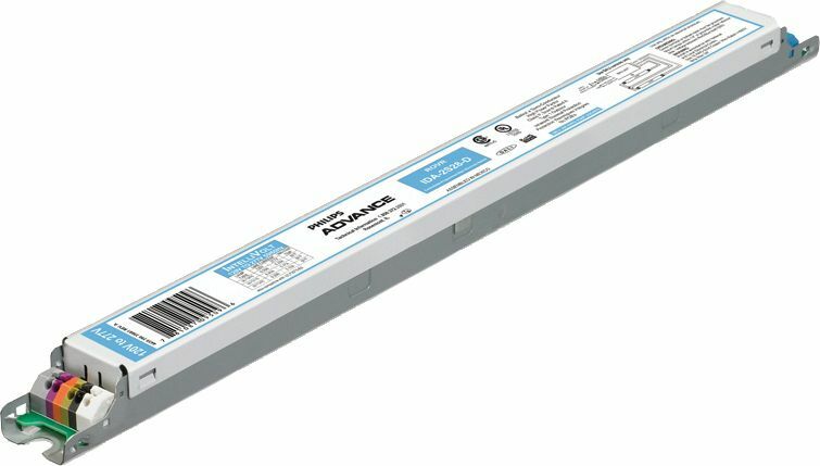Signify Lighting, Ballast, Mark 7, eFluo Fix, Min Start Temp 50C, Amps 0.91A, Average Life 43800HRS, Volts 120-277V, Watts 54W, Dimmable, Number of Lamps 2, Ballasts Factor 1PCT, Input Frequency 50/60HZ, Programmed Start Yes, Certifications are UL, ISO, FCC