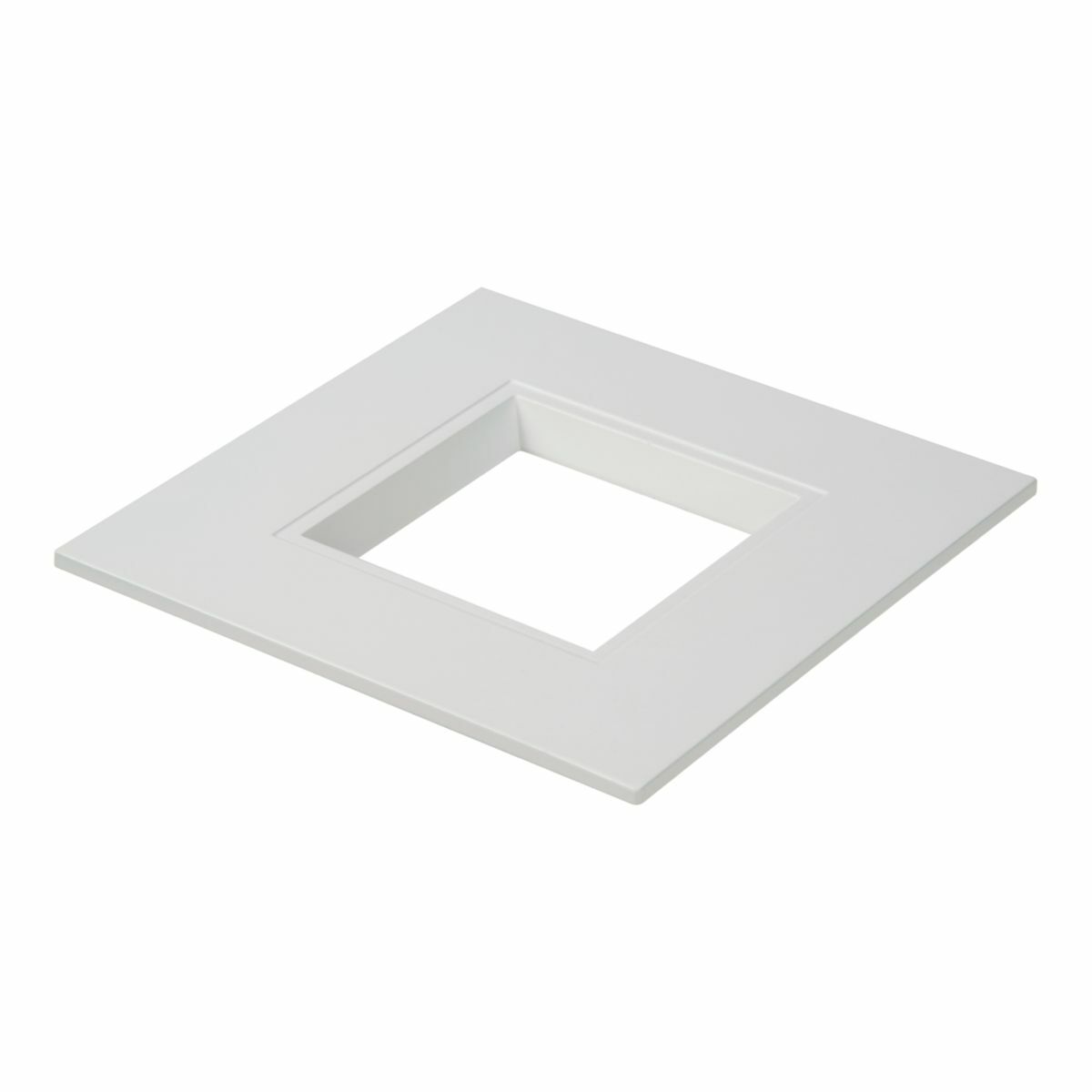 4" square trim, matte white flange and splay, field paintable
