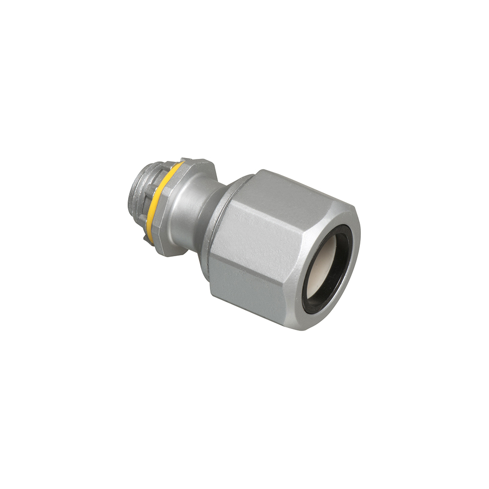 Liquid tight concrete tight zinc fitting for PVC jacketed MC cable and tech90 cable. Cable Range .550 to .765. 1/2" Trade Size.