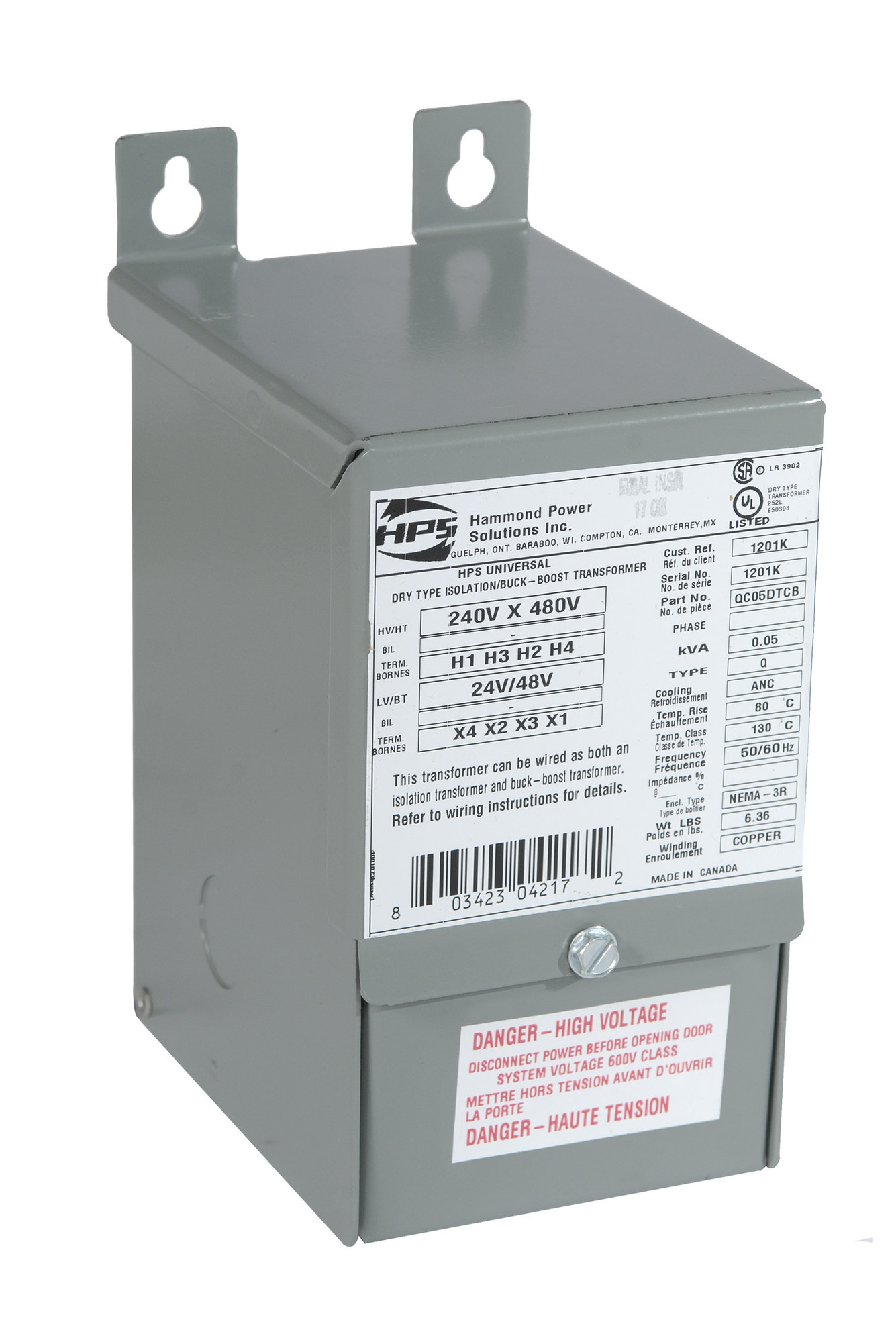 Buck-Boost Transformer, 120x240 PV, 16x32 SV