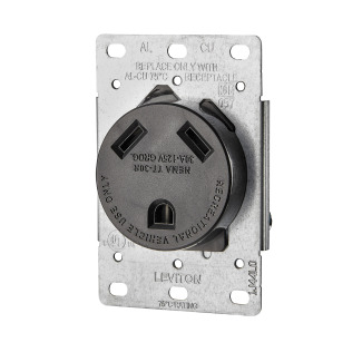 30 Amp, 125 Volt, NEMA TT-30R, 2P, 3W, Flush Mtg Receptacle, Straight Blade, Industrial Grade, Grounding, (For Recreational Vehicles), Side Wired, Steel Strap- Black